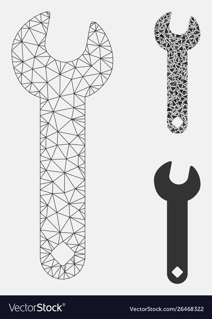 Wrench mesh wire frame model and triangle