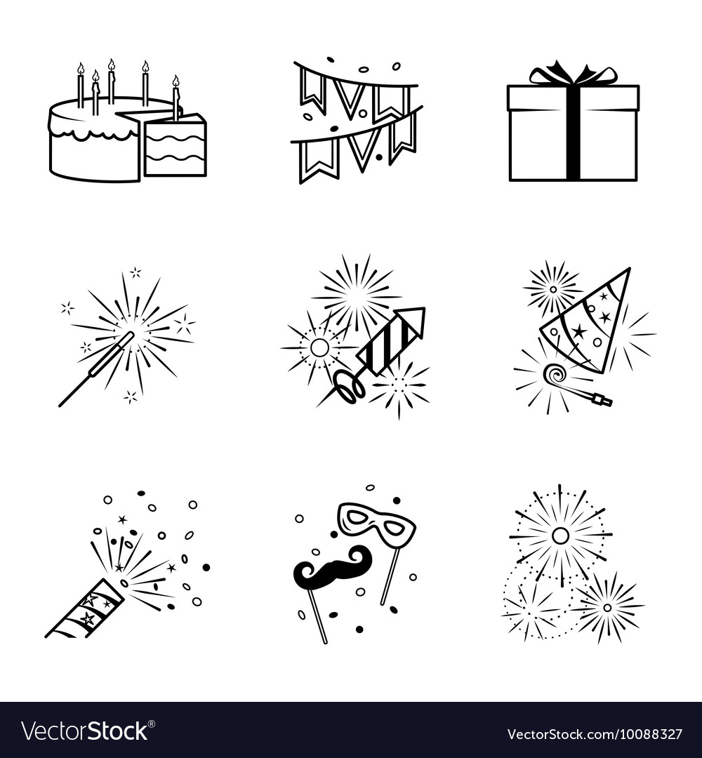 Geburtstag Party Feier Feuerwerk Icons Set