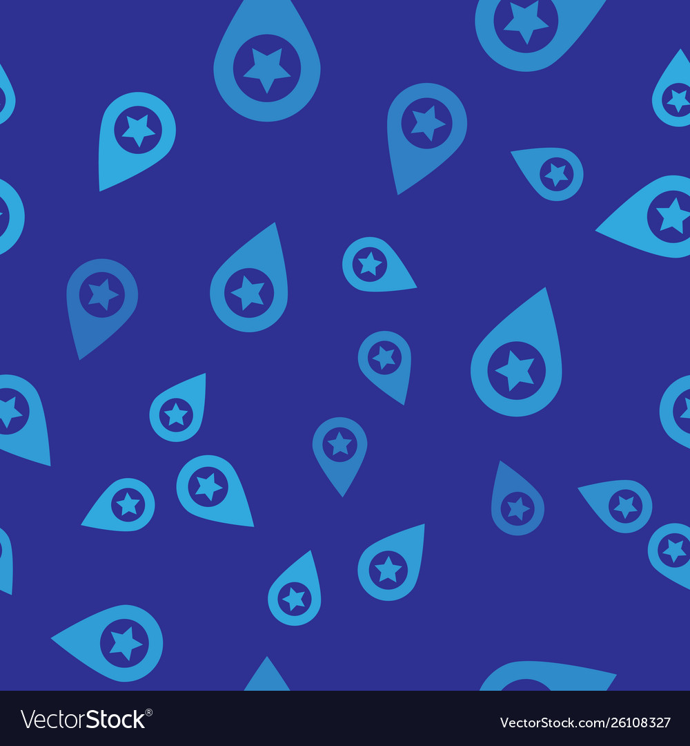 Blue map pointer with star icon isolated seamless vector image Blue map pointer with star icon isolated seamless