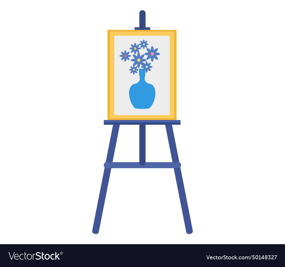 Blue vase with flowers painting on easel simple