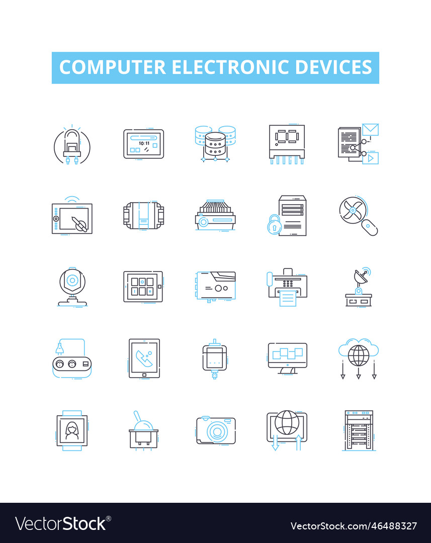 Computer electronic devices line icons set vector image Computer electronic devices line icons set