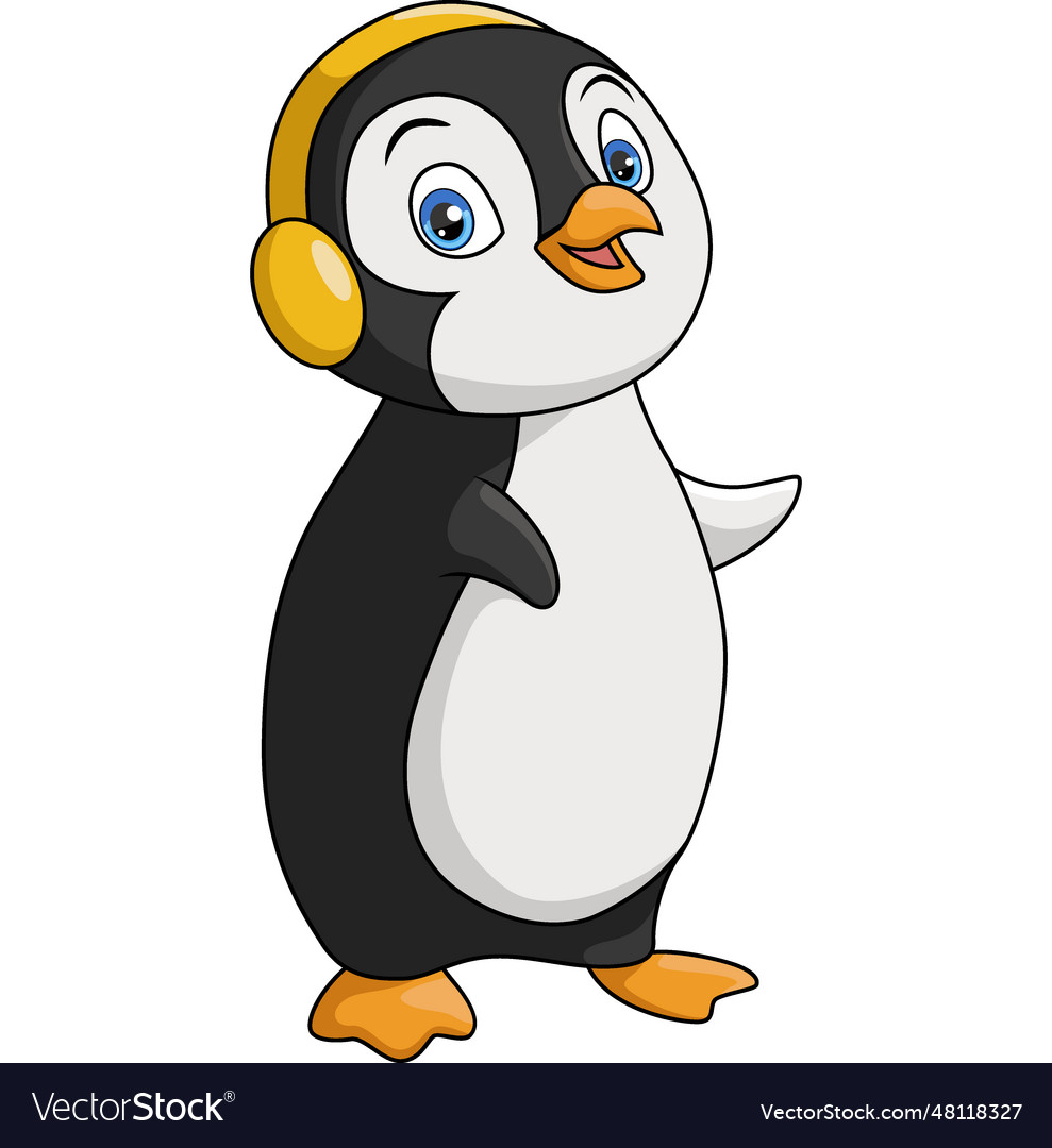 Cute penguin cartoon wearing headphone