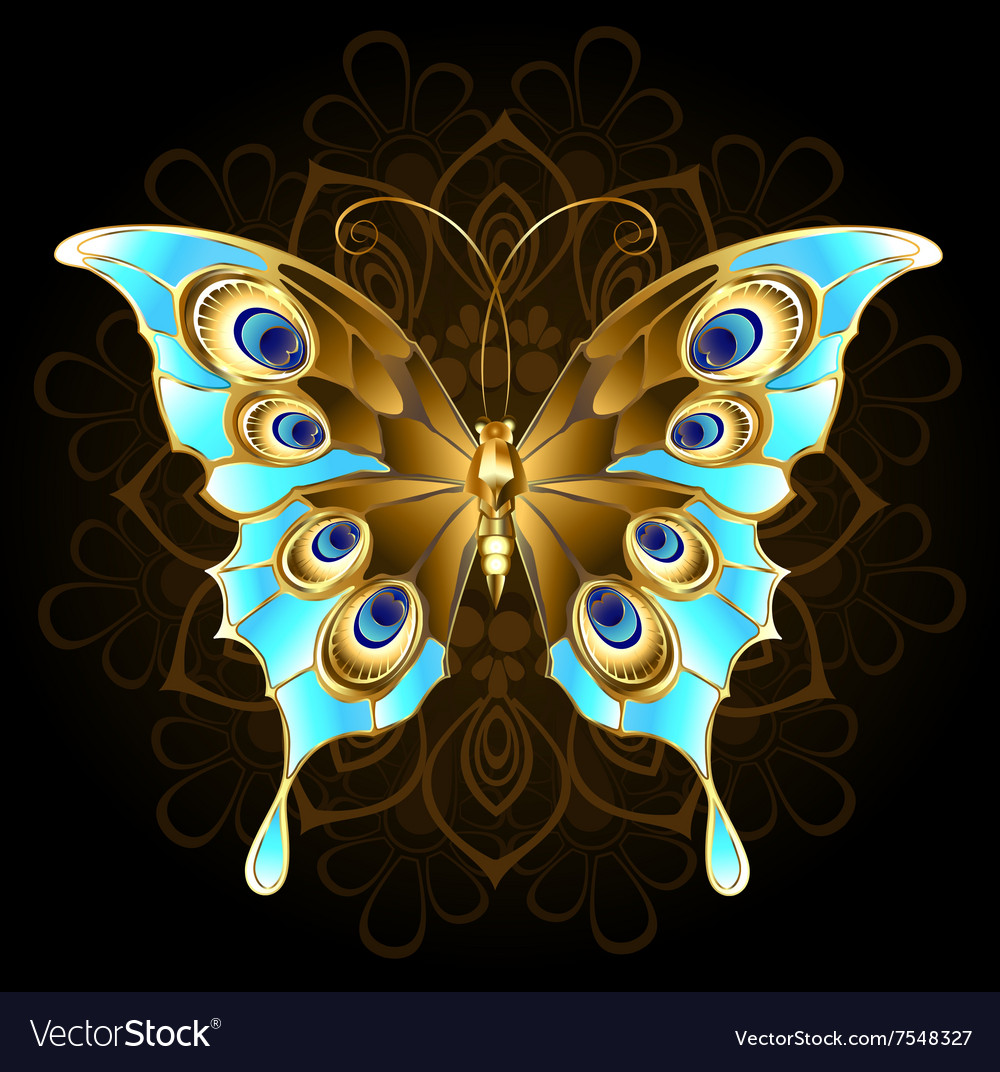 Golden butterfly with turquoise Royalty Free Vector Image