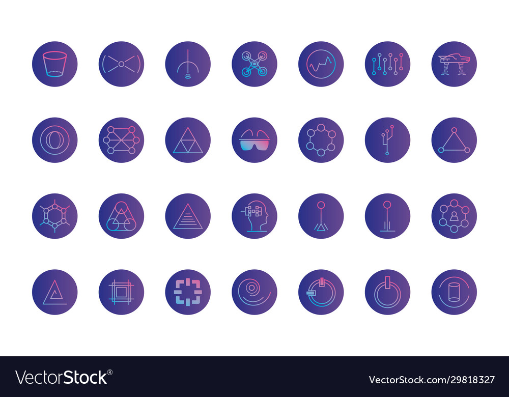Isolated futuristic gradient style icon set vector image Isolated futuristic gradient style icon set