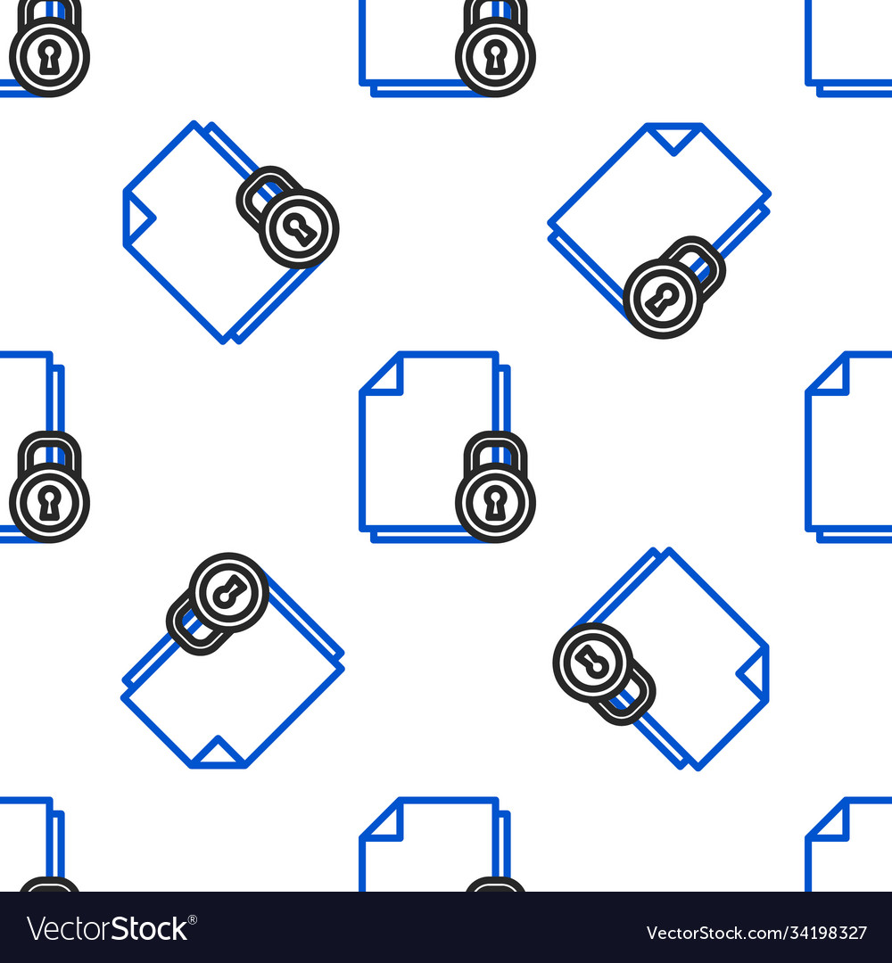 Line document and lock icon isolated seamless