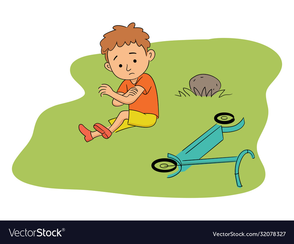 Little boy with elbow ache after scooter accident vector image Little boy with elbow ache after scooter accident