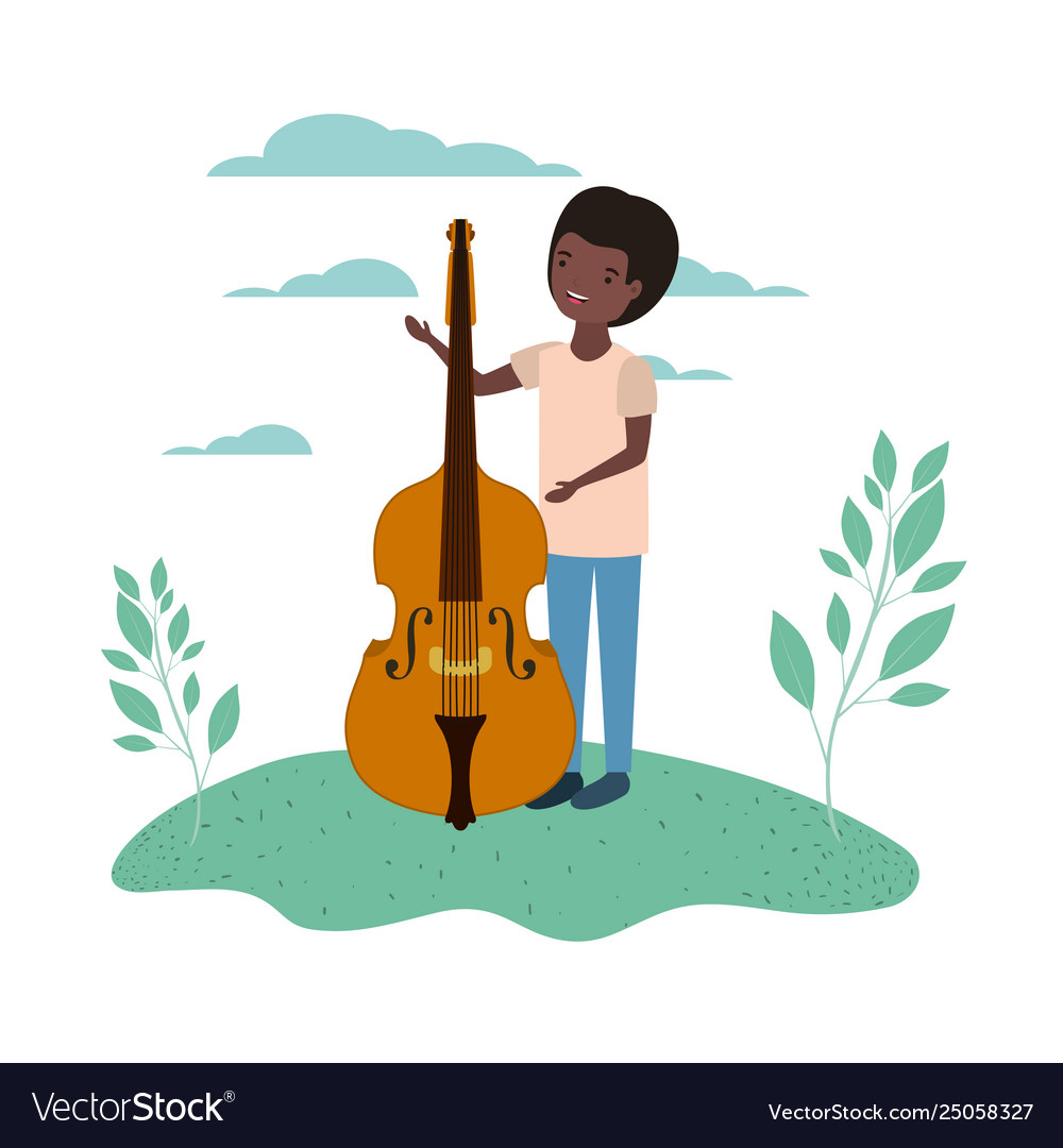 Man with fiddle in landscape avatar character Vector Image Man with fiddle in landscape avatar character