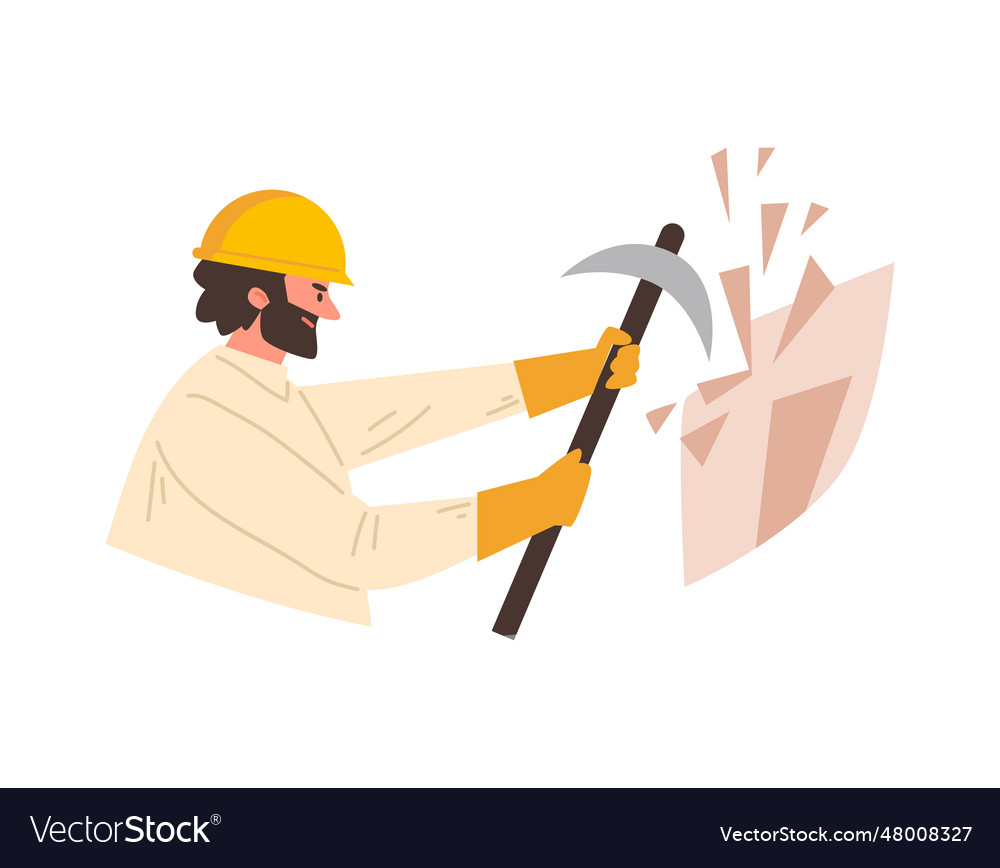 Man working with pickaxe cartoon vector image Man working with pickaxe cartoon