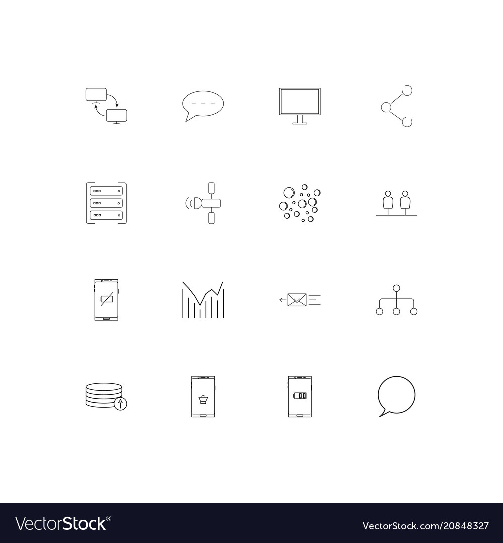 Netzwerk und Datenbank lineare dünne Symbole Set