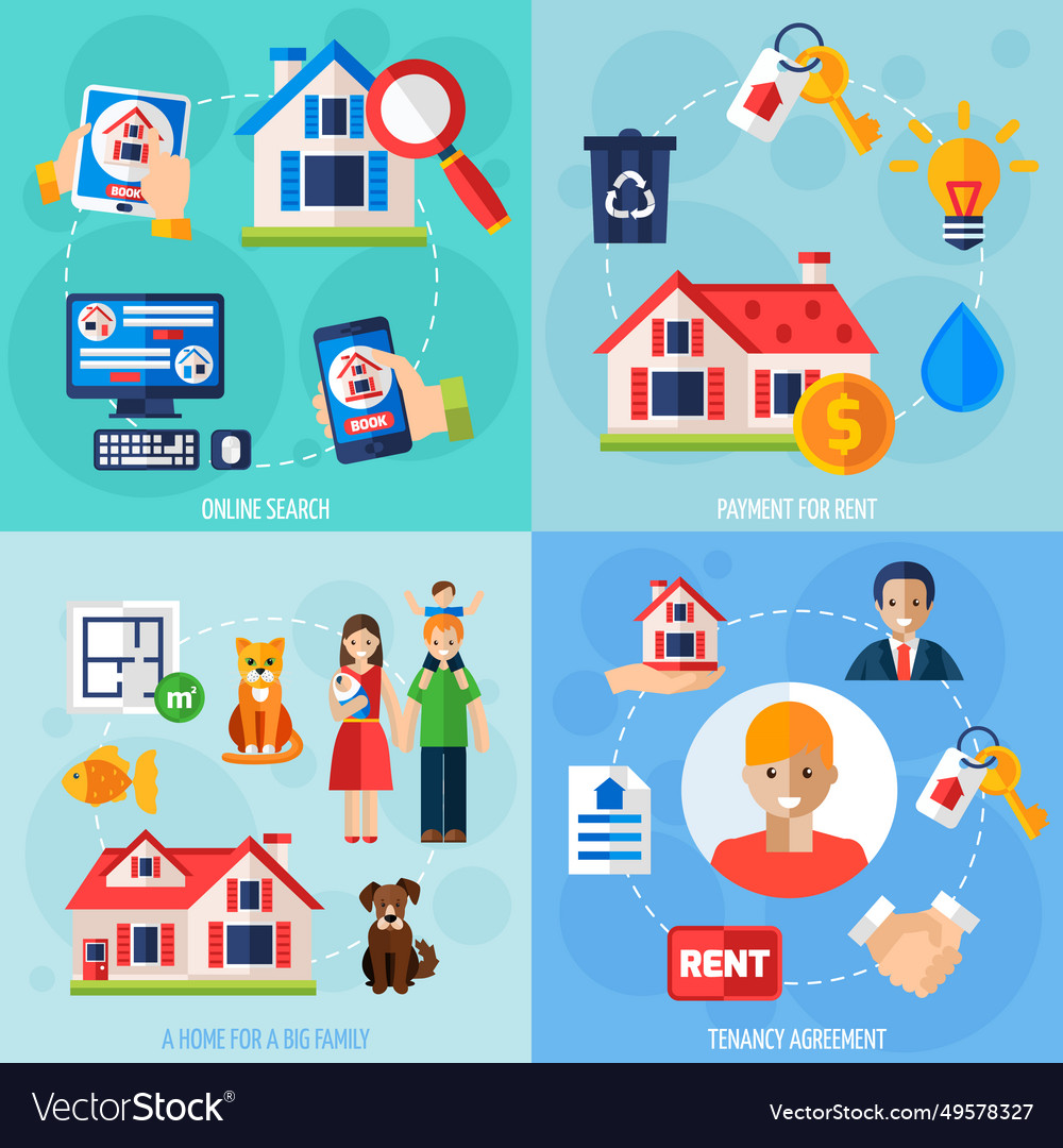 Rent and tenancy icons set Royalty Free Vector Image