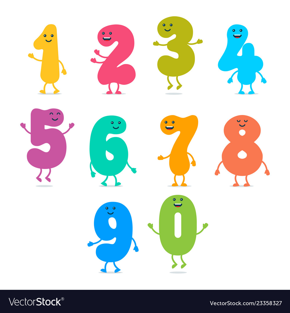 Set funny colorful number characters Royalty Free Vector