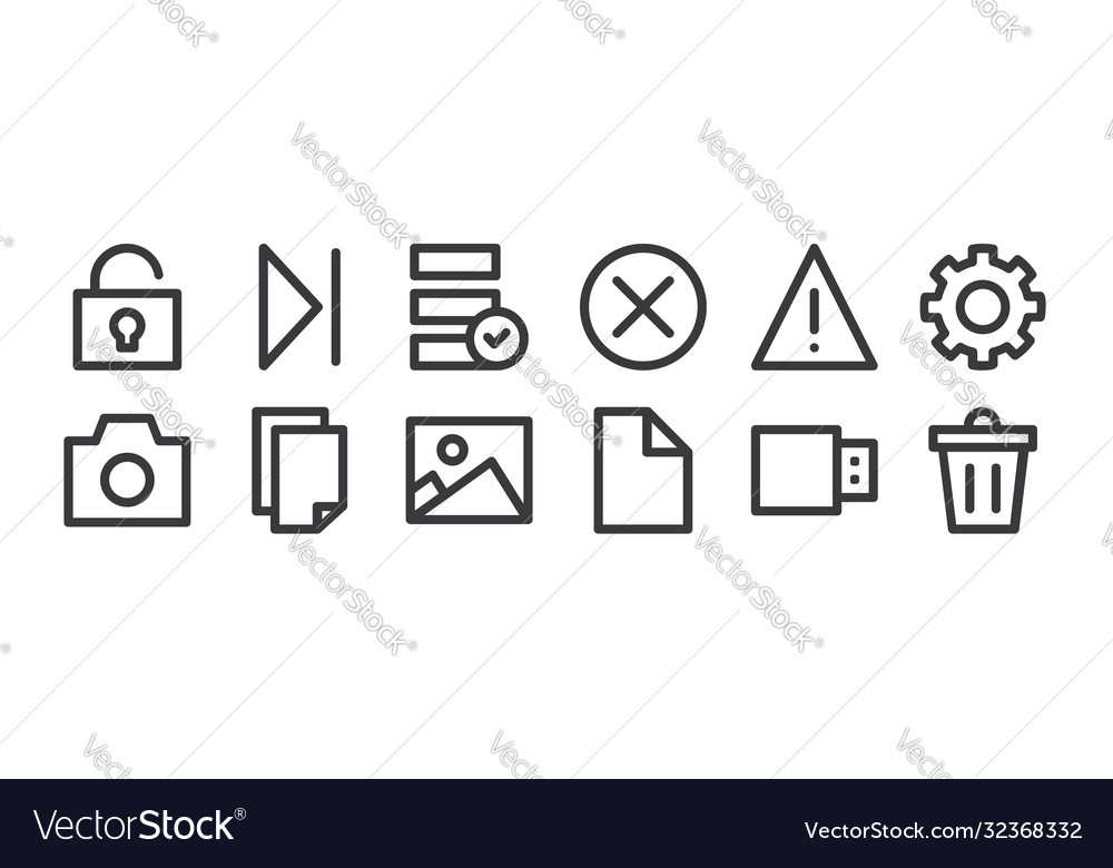 12 set linear user interface icons thin
