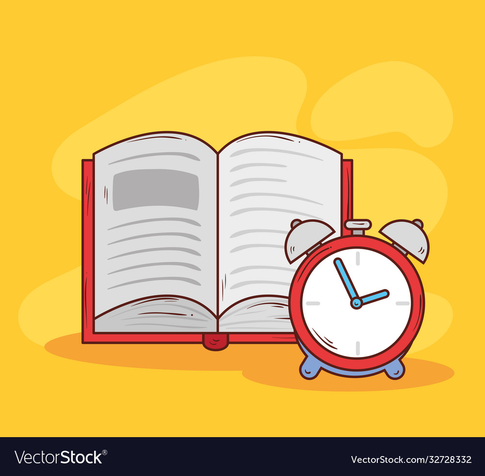 Alarm clock red color with book open
