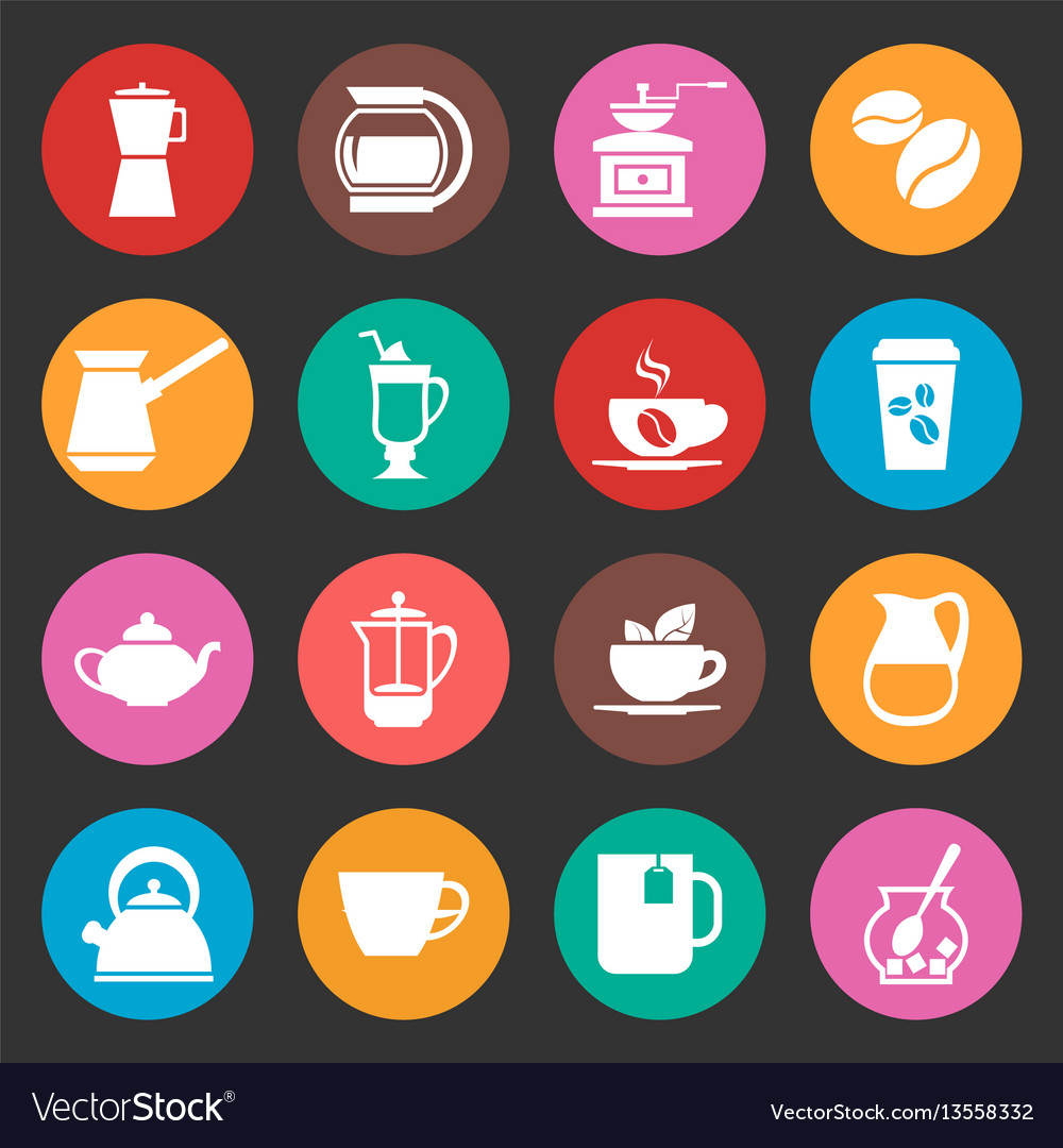 Colorful coffee icons set Royalty Free Vector Image