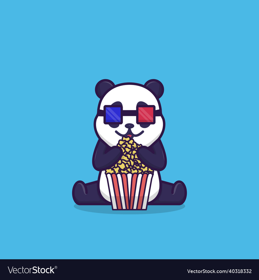 Cute Panda Watching Cinema Eating Pop Corn Vector Image