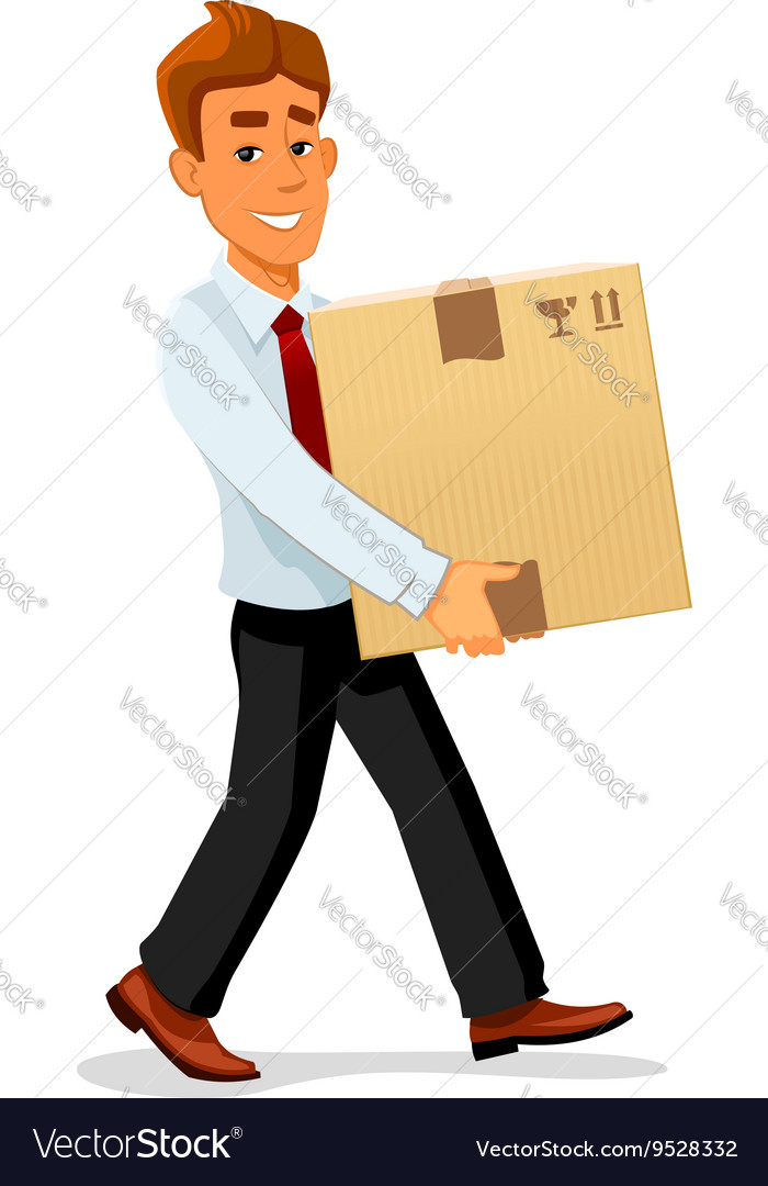 Delivery man is carrying a cardboard package Vector Image