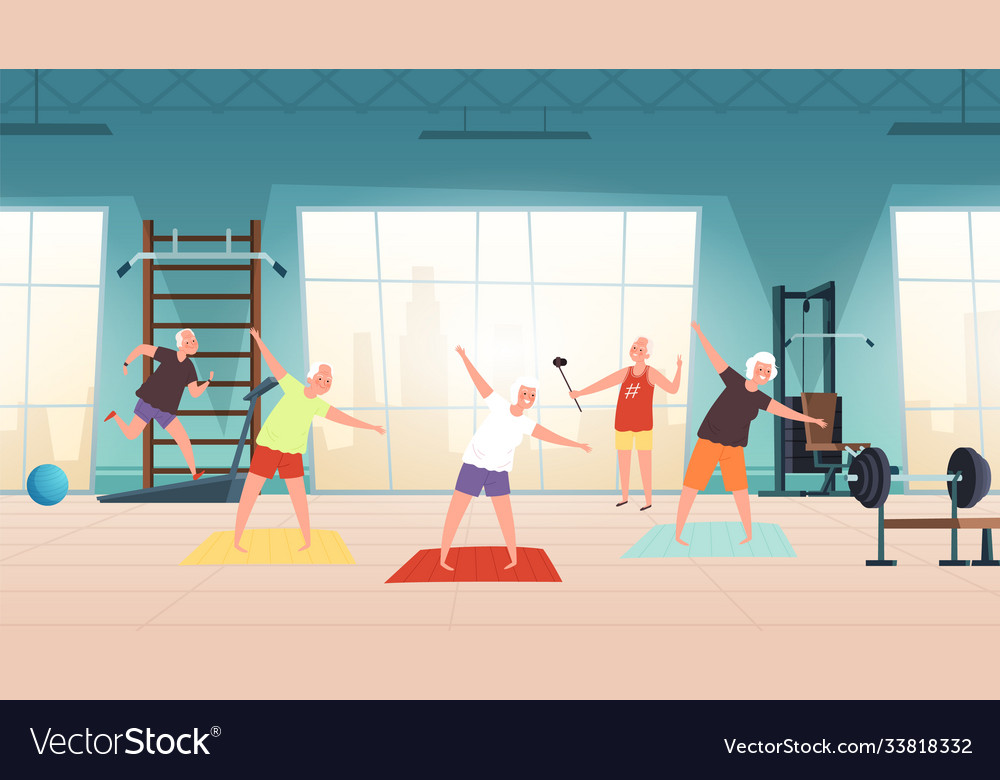 Elderly in gym happy seniors active lifestyle Vector Image