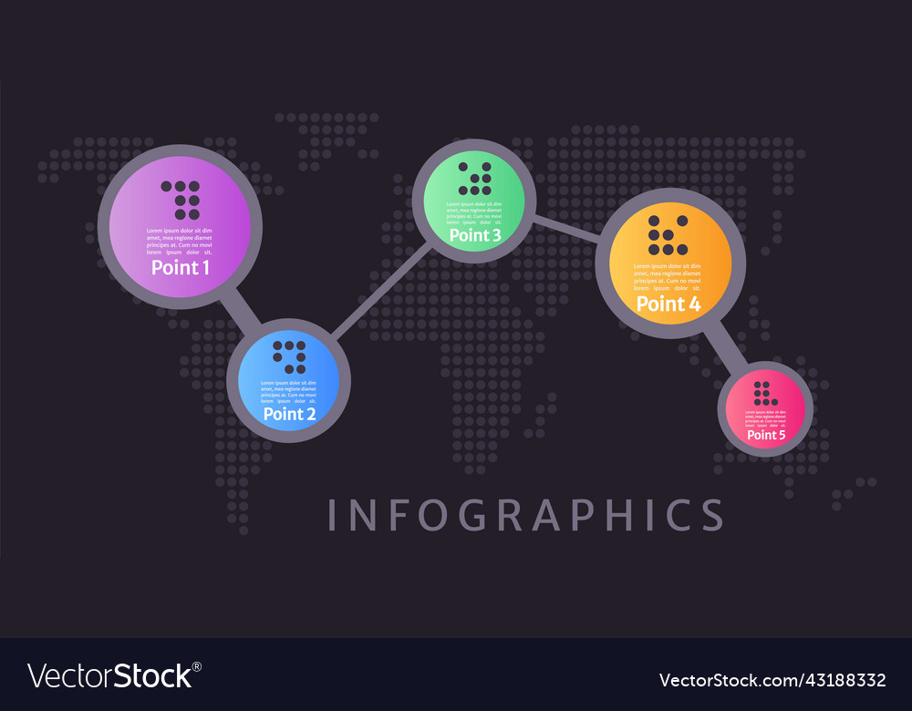 Geographic dark theme world map infographic chart Vector Image