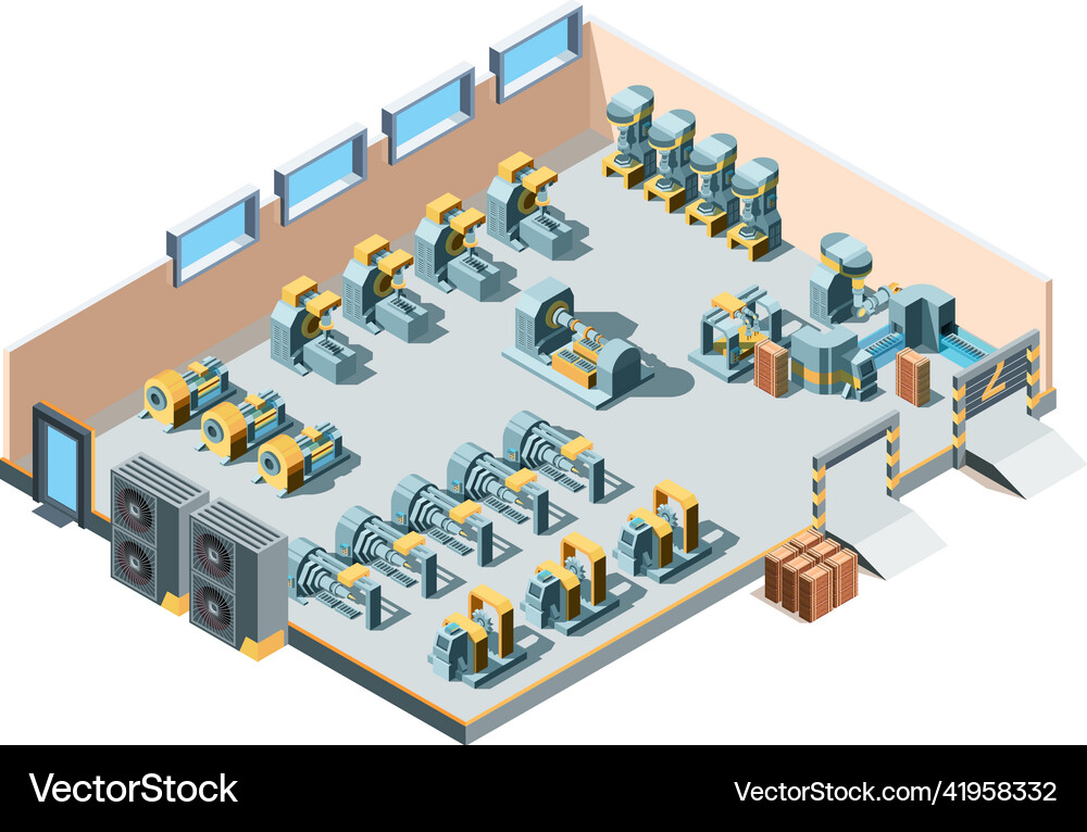 Industrial building isometric factory interior Vector Image