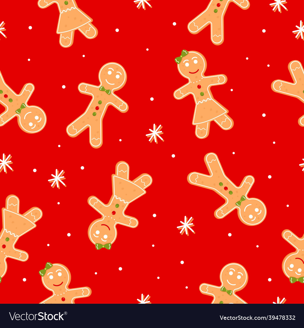 Seamless pattern with gingerbread man snowflake vector image Seamless pattern with gingerbread man snowflake