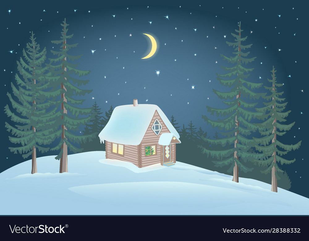 Small house in forest and snowdrift Royalty Free Vector