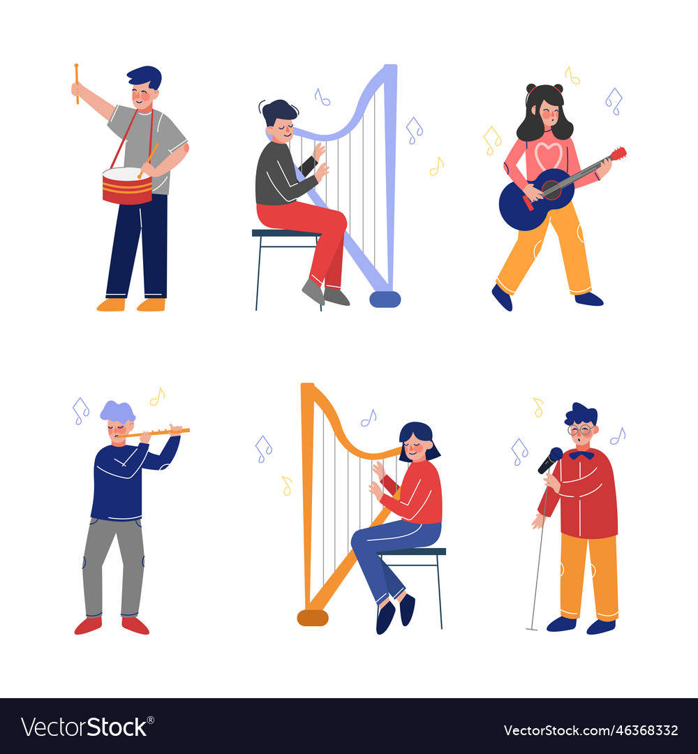 Teen boy and girl playing musical instrument as Vector Image