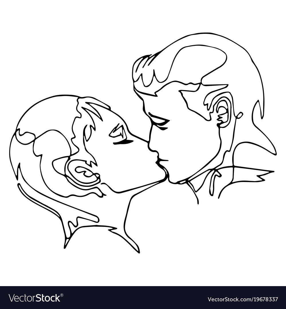 Kissing men and women line drawing - Stock Illustration [92511928] - PIXTA