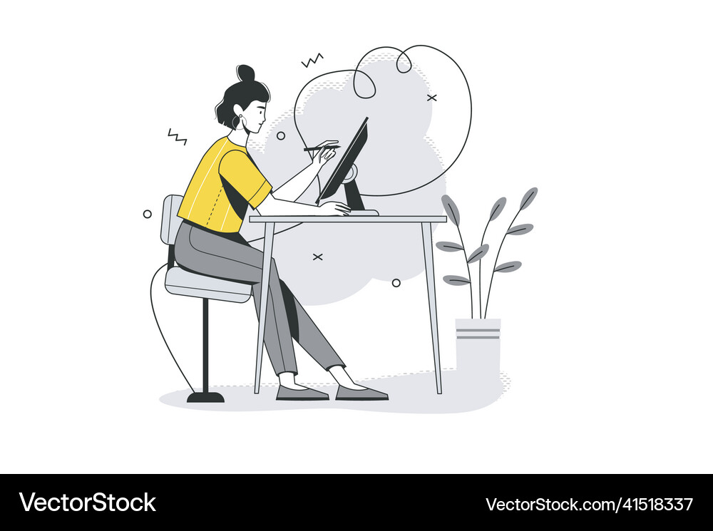 Design studio flat line concept Royalty Free Vector Image