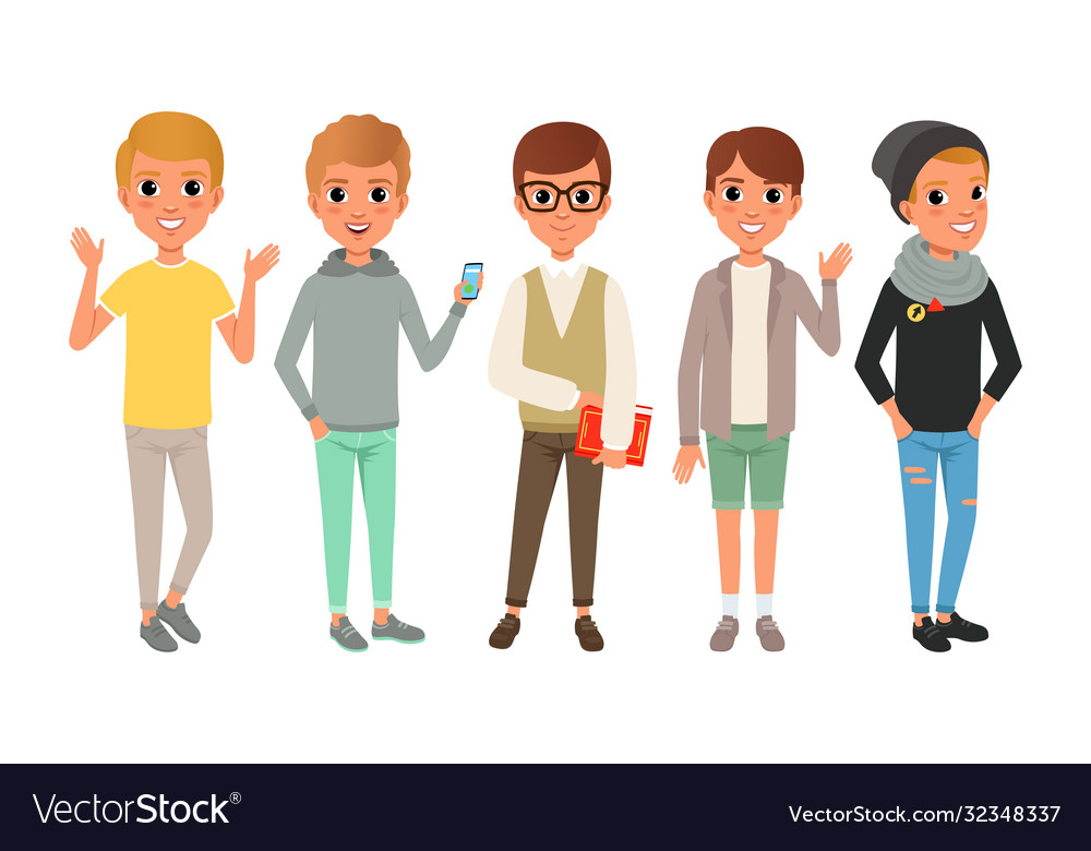 Five Trendy Boys Standing Together
