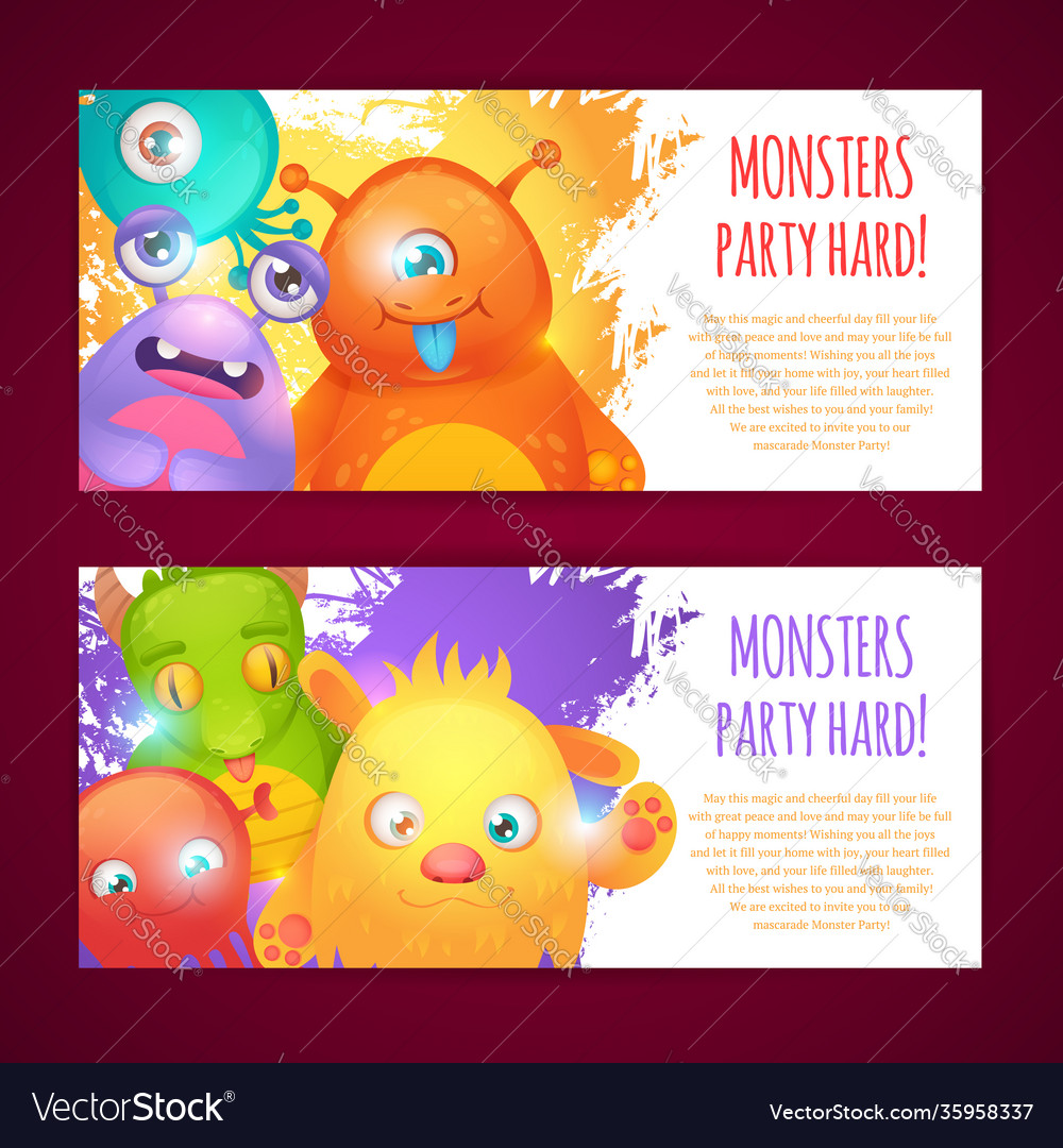 Monsters horizontal banners Royalty Free Vector Image