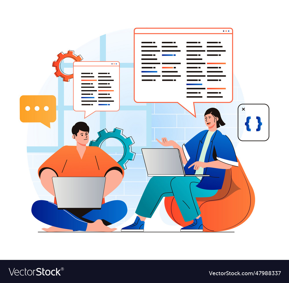 Programming working concept in modern flat design