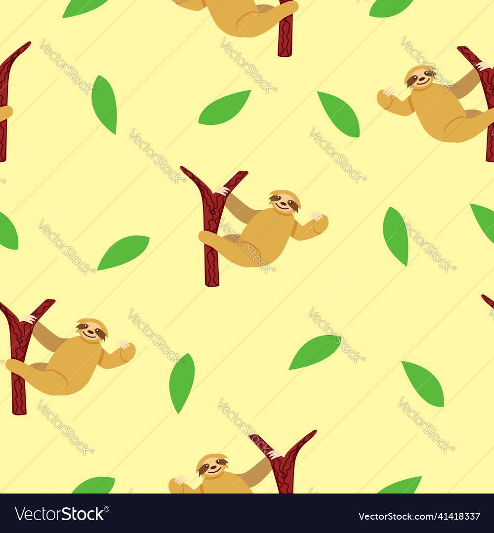 Seamless pattern of sloths hanging on tree branch vector image Seamless pattern of sloths hanging on tree branch