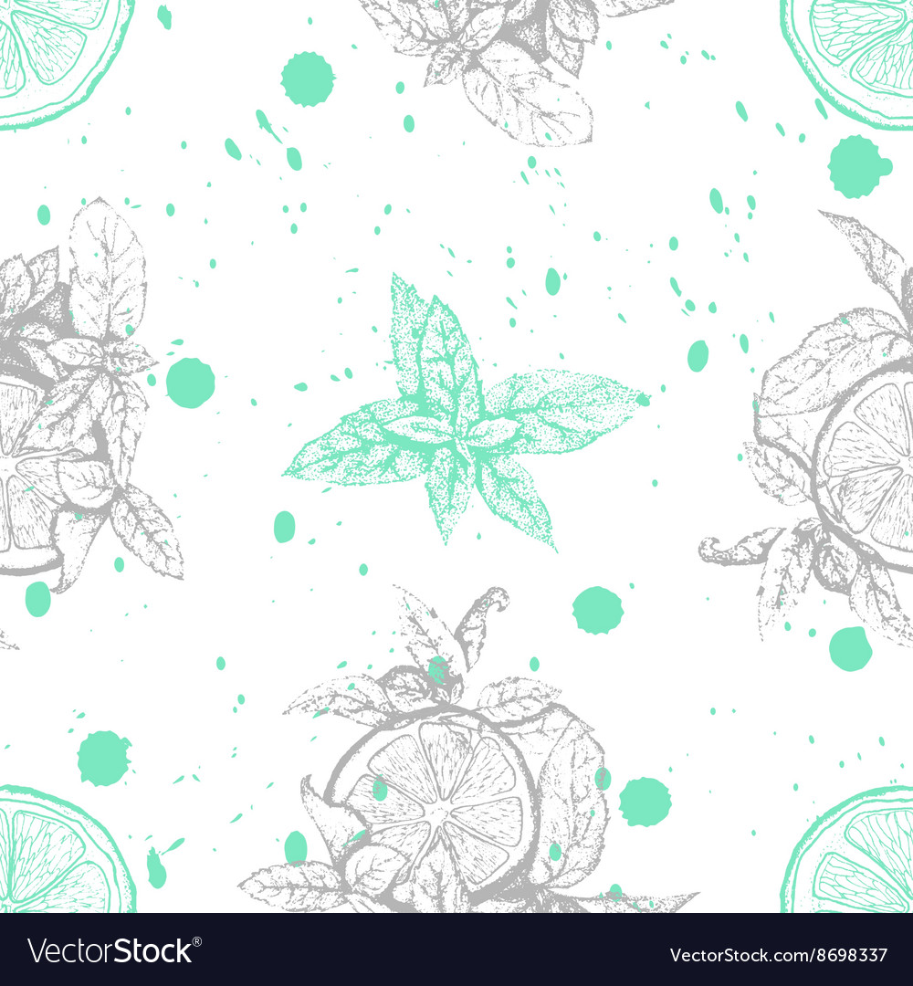 Seamless pattern with lemon and mint