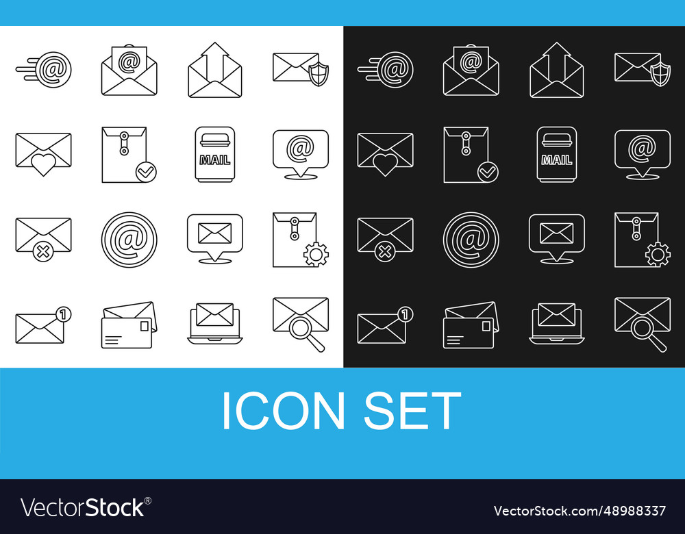 Set line envelope with magnifying glass setting vector image Set line envelope with magnifying glass setting