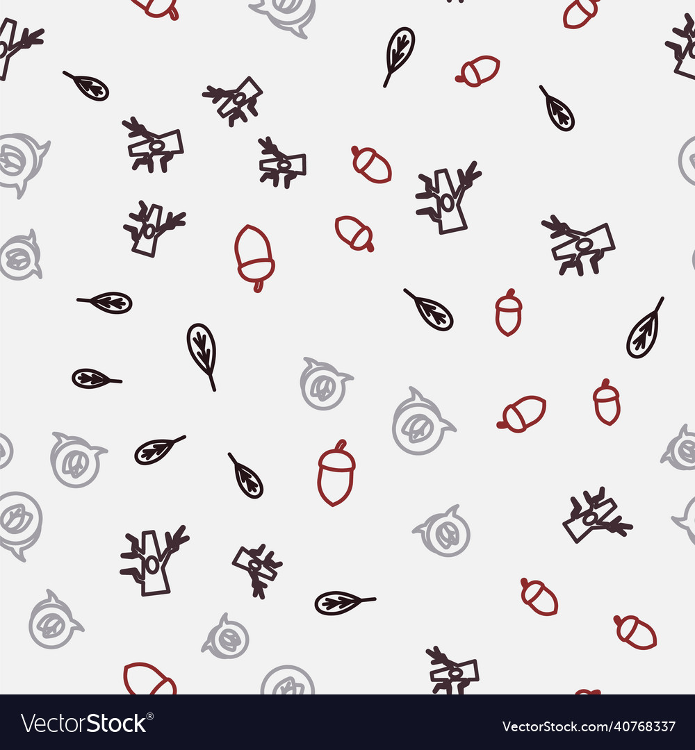 Set line leaf bare tree and acorn on seamless