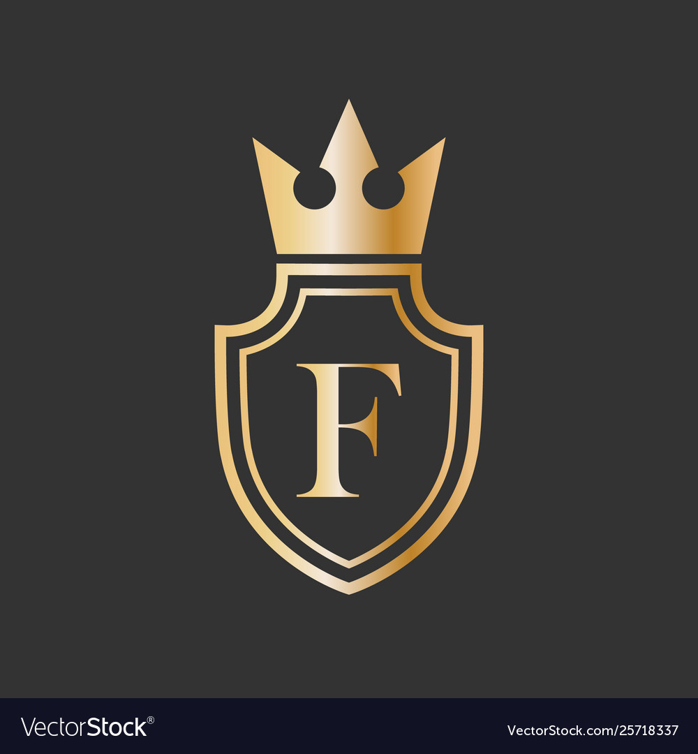 Shield crown and letter icon logo design