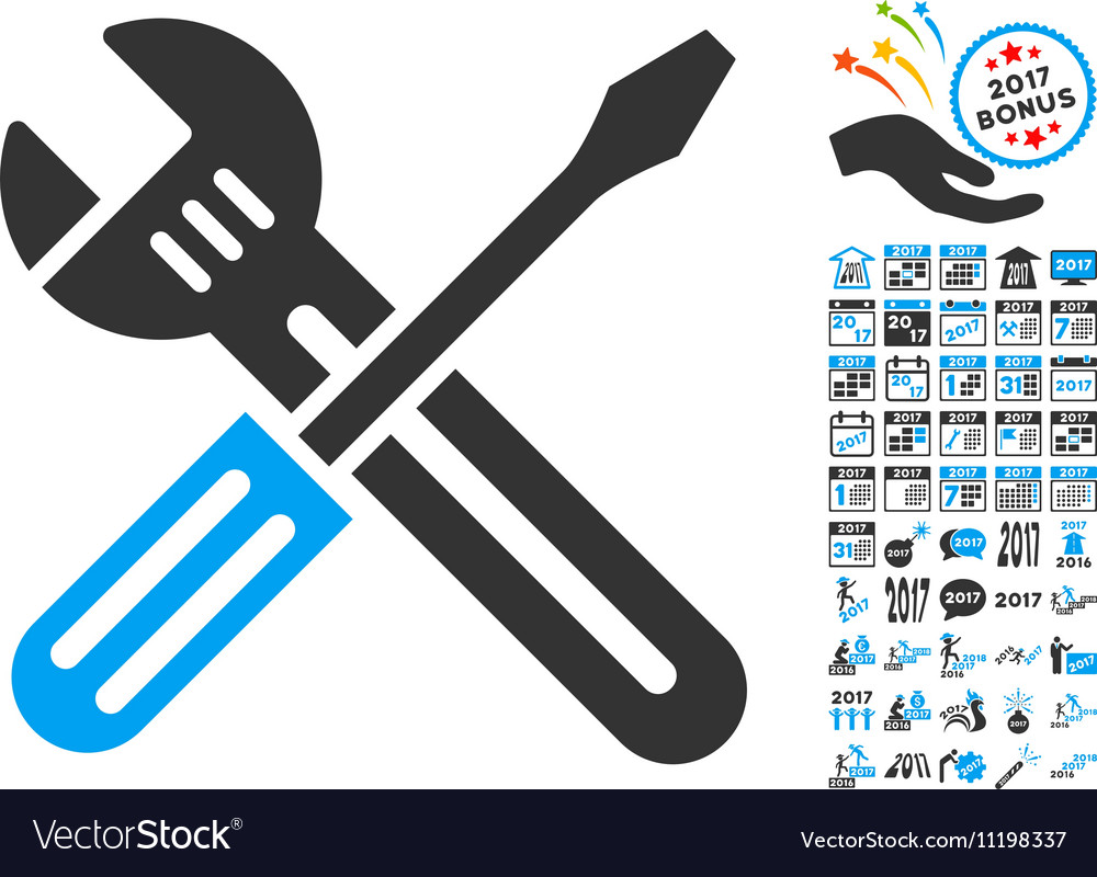 Spanner and screwdriver icon with 2017 year bonus