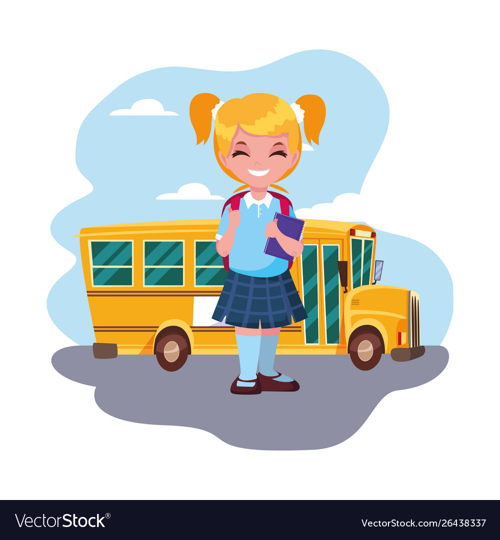 Student girl with bus back to school Royalty Free Vector