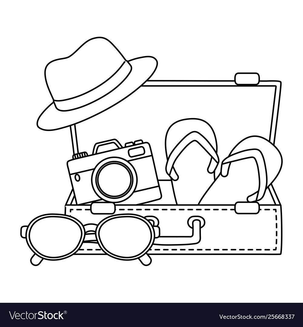 Summer time and travel cartoon in black white