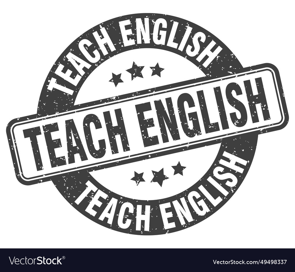 Teach english stamp label round Royalty Free Vector Image