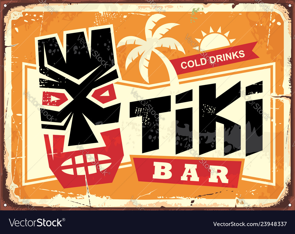 Tiki bar vintage tin sign with hawaiian mask vector image Tiki bar vintage tin sign with hawaiian mask