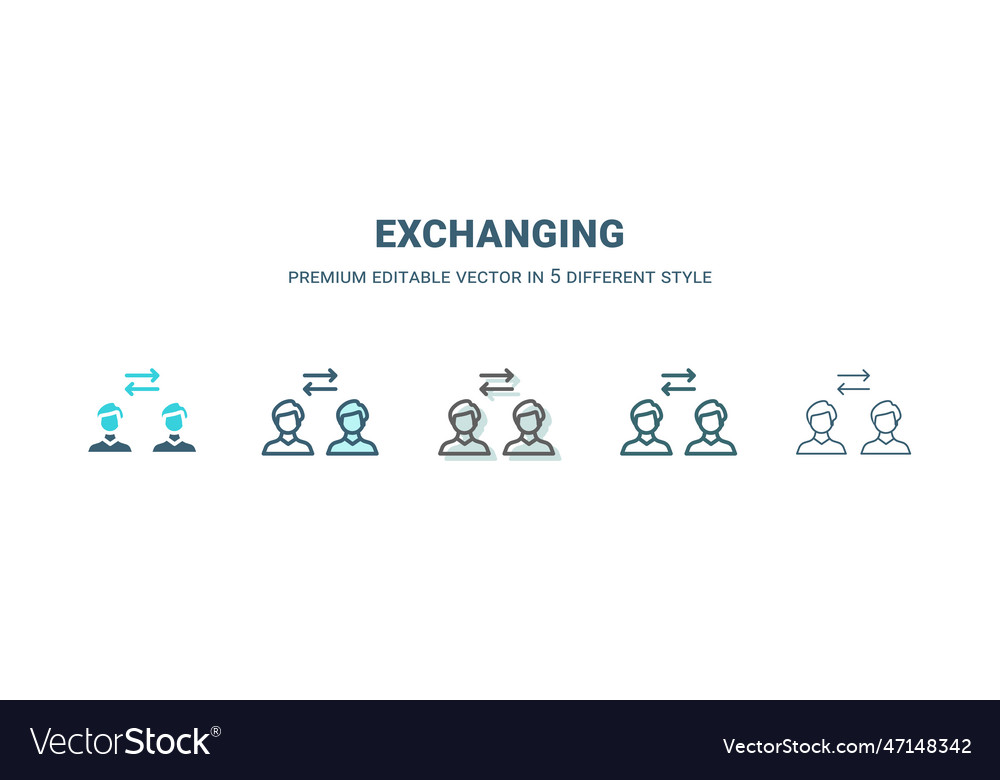 Exchanging icon in 5 different style outline vector image Exchanging icon in 5 different style outline