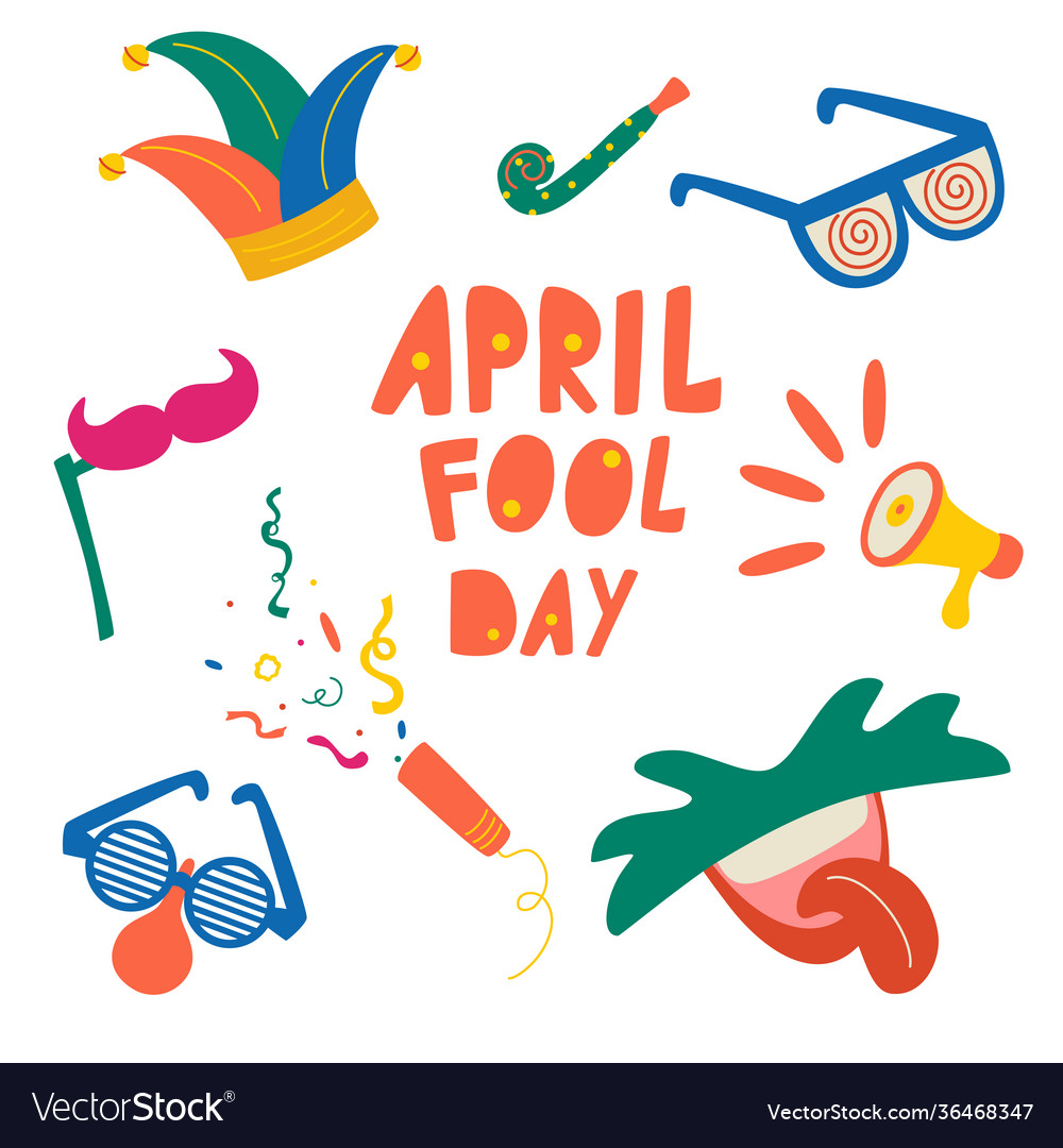 April Narren Tag Elemente setzen Jester Hut Cracker vector image April Narren Tag Elemente setzen Jester Hut Cracker
