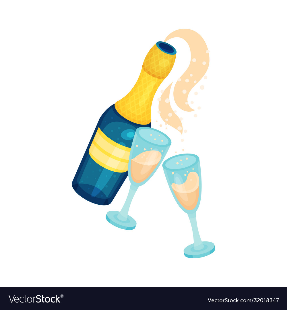 Champagne bottle with glasses full sparkling