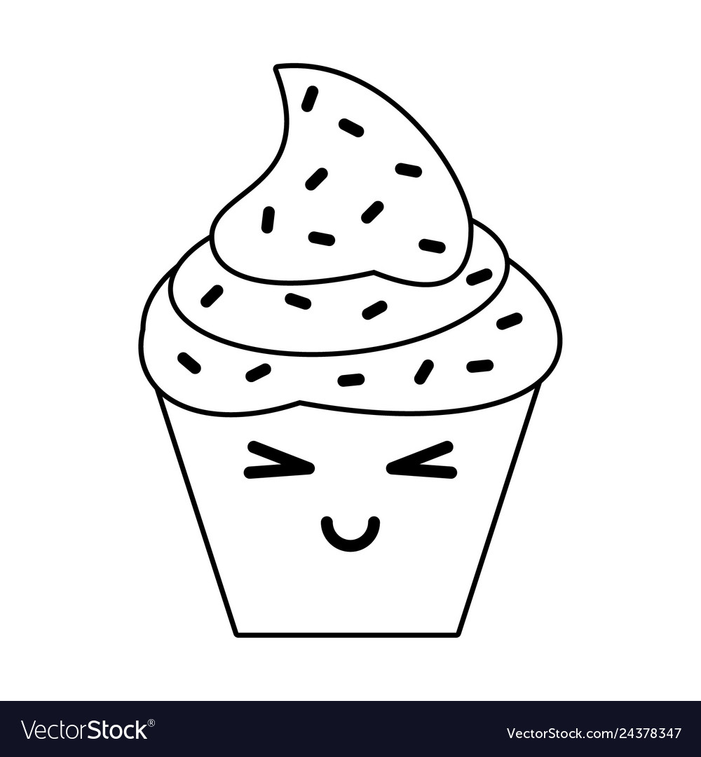 cartoon cupcake black and white