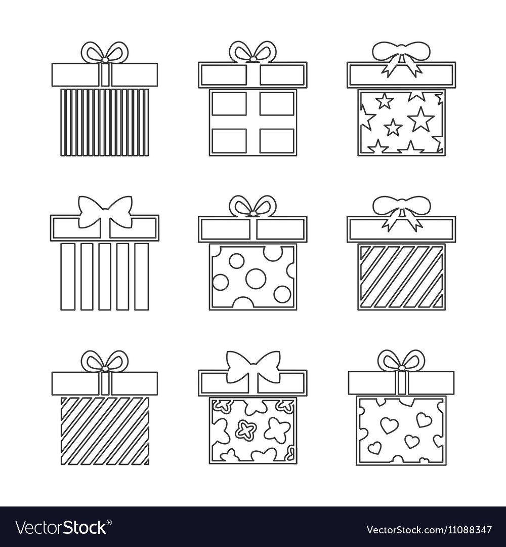 Gift boxes icons set in black and white