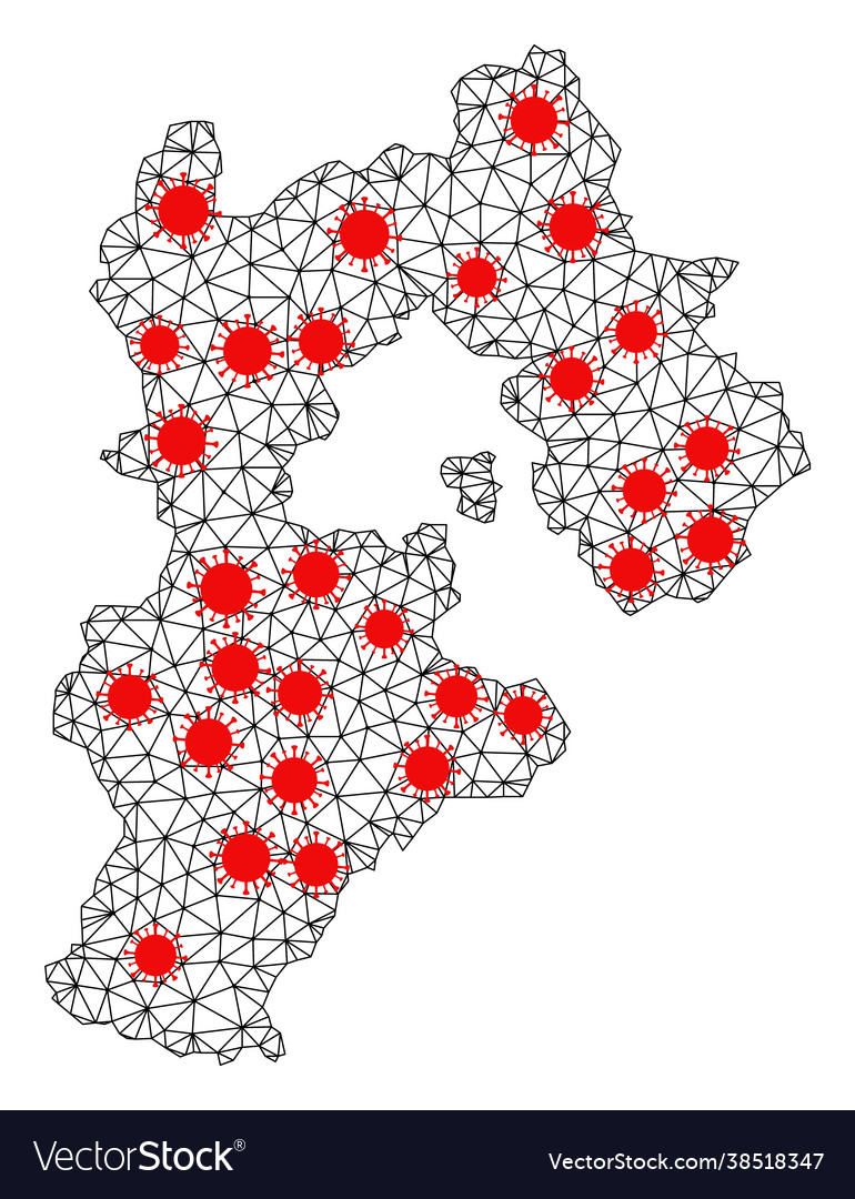 Network polygonal map hebei province with red vector image Network polygonal map hebei province with red