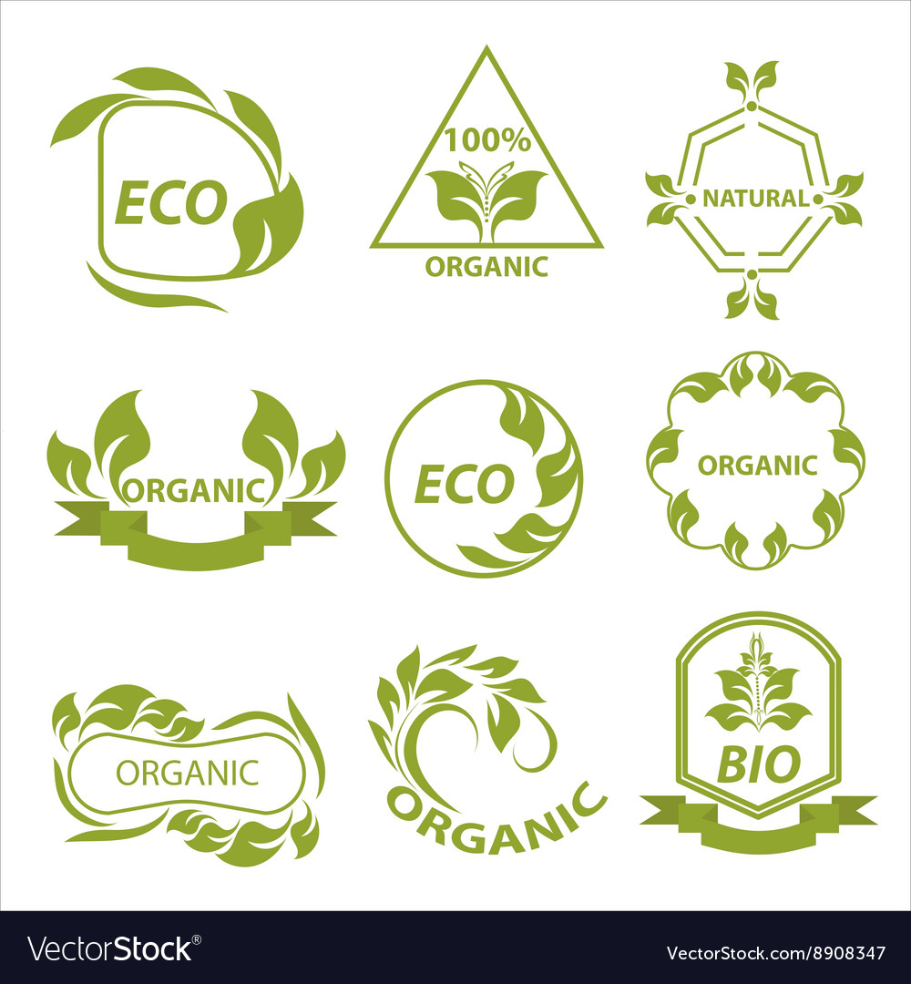 Organic products eco labels logo Royalty Free Vector Image