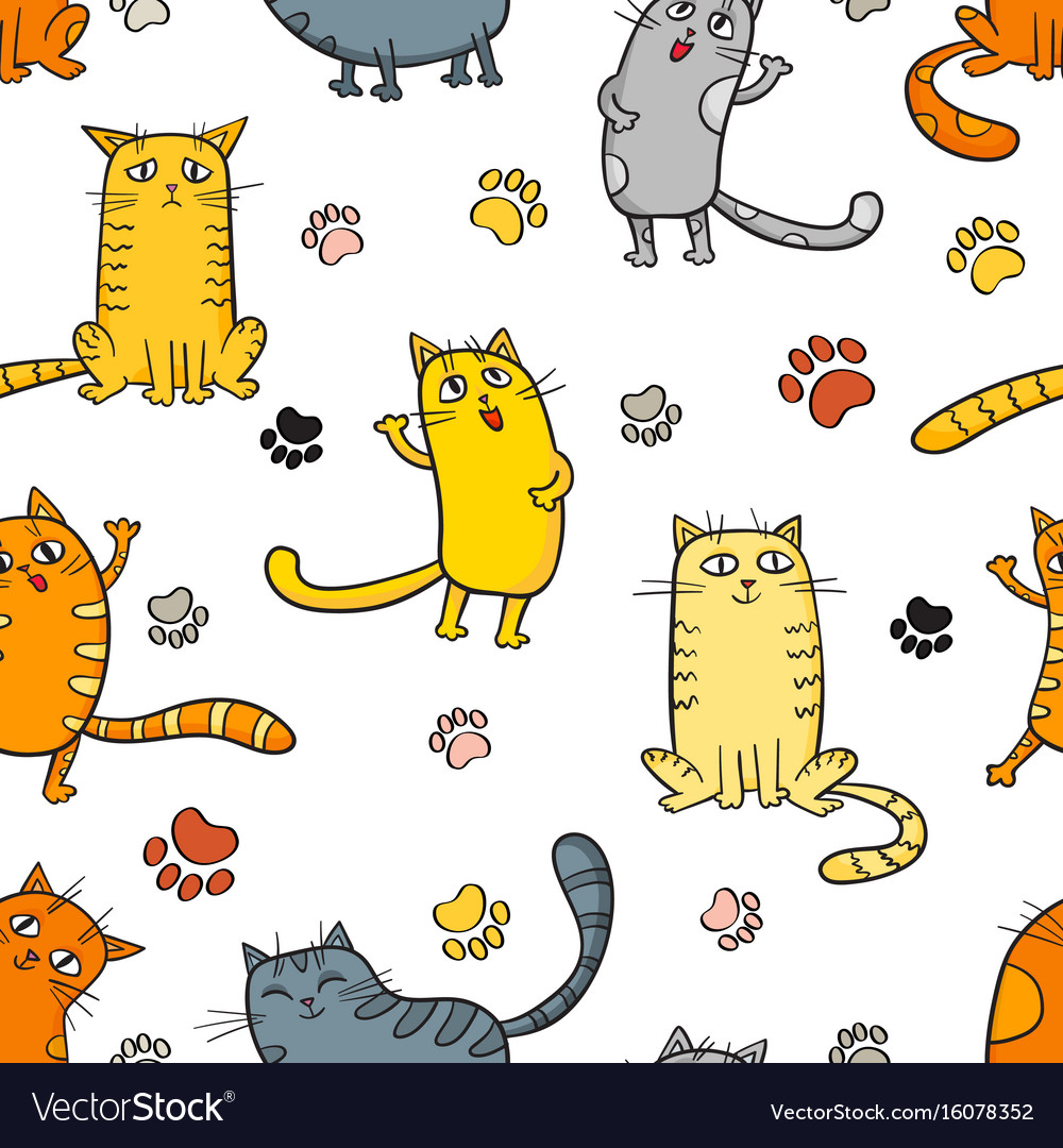 Cartoon seamless pattern with cute cats