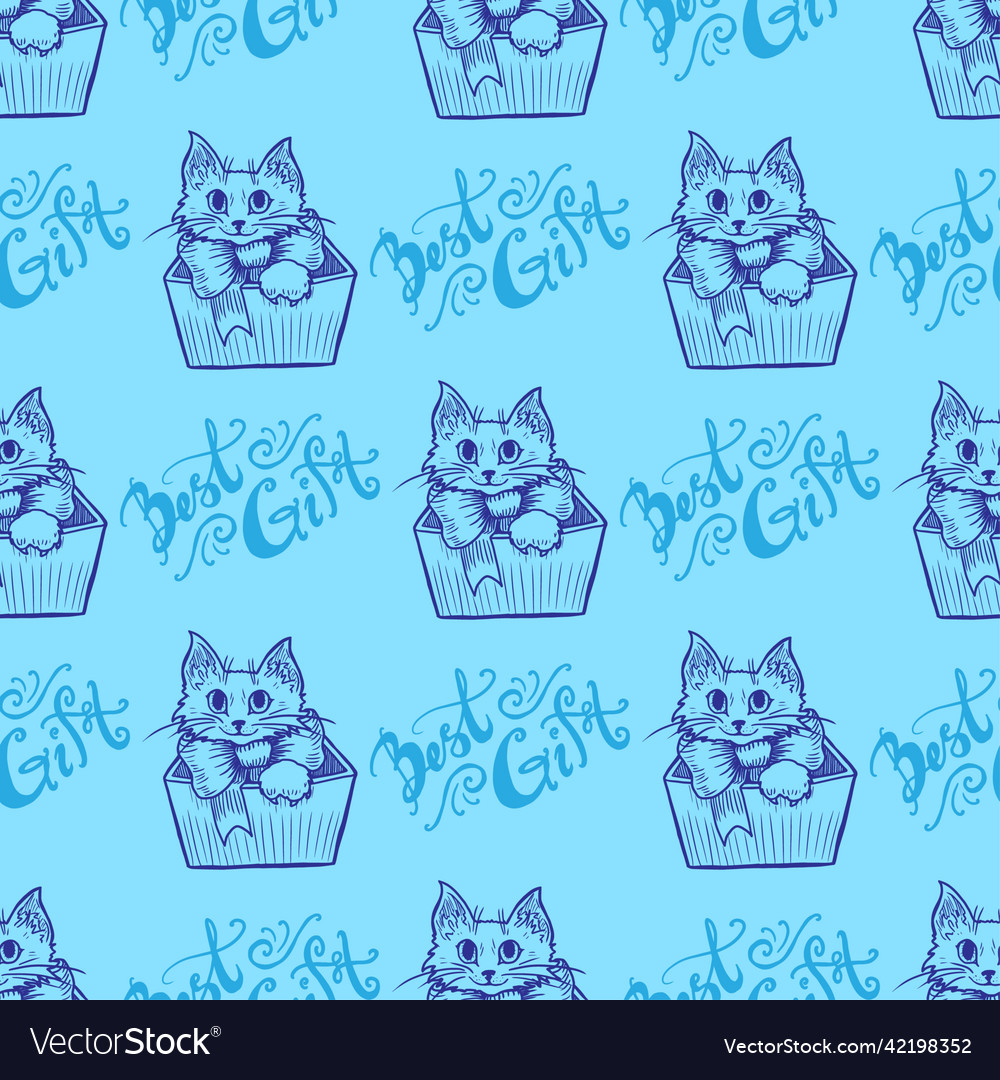 Cat in box seamless pattern